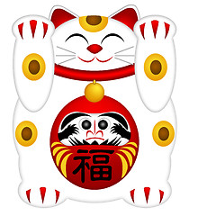 Image showing Maneki Neko Welcoming Cat with Daruma