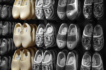 Image showing Wooden shoes Dutch souvenirs B&W