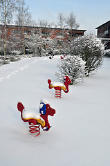 Image showing Children's playground in the snow