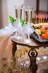 Image showing glasses with champagne for groom and bride