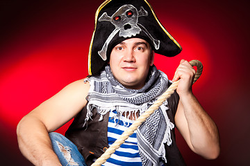 Image showing pirate with a cocked hat and a rope