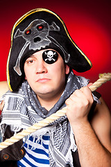 Image showing pirate with a cocked hat and a rope