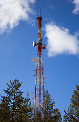 Image showing TV Transmission tower in  forest