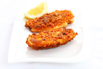 Image showing Fried chicken schnitzel