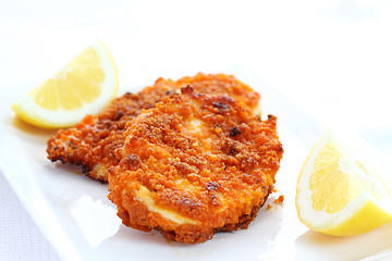 Image showing Fried chicken schnitzel