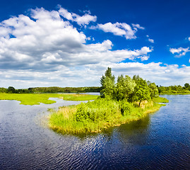 Image showing Island with trees on blue cold lake