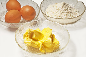Image showing baking ingredients,egg, margarine and flour