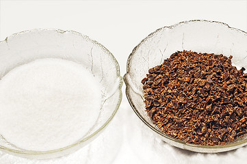 Image showing baking ingredients, sugar and grated chockolate