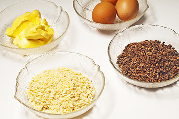 Image showing baking ingredients,egg, margarine,almond,chocolate