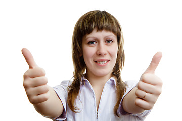 Image showing young girl with two thumbs up