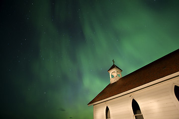 Image showing Country Church and Northern Lights