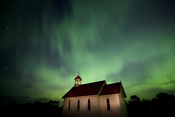 Image showing Country Church and Northern Lights