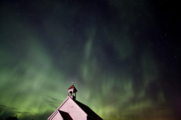 Image showing Country Church and Northern Lights