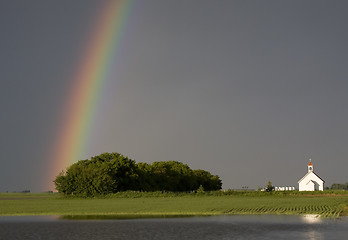 Image showing Country Church and Rainbow