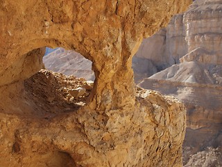 Image showing Window in the orange sandstone rock in stone desert