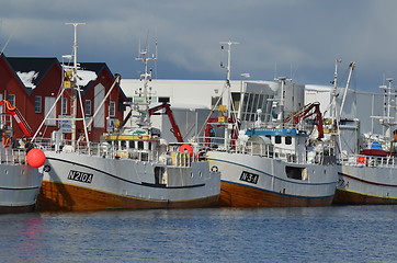 Image showing Fishingboats in harbour