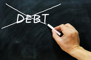 Image showing Debt being crossed out on a blackboard 