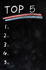 Image showing Blank menu of top five on a blackboard background