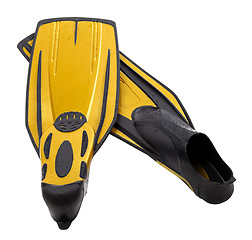 Image showing Pair flippers for diving with water drops