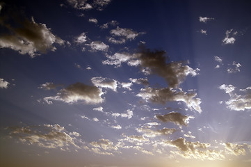 Image showing Sunset sky with sunbeams