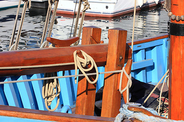 Image showing details of an old fishing boat sailing out of wood