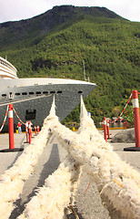 Image showing cruise ship in the port of Flaam, Aurlandsfjord Sognefjord