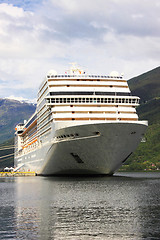 Image showing cruise ship in the port of Flaam, Aurlandsfjord Sognefjord