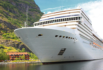 Image showing cruise ship in the port of Flaam, Aurlandsfjord Sognefjord