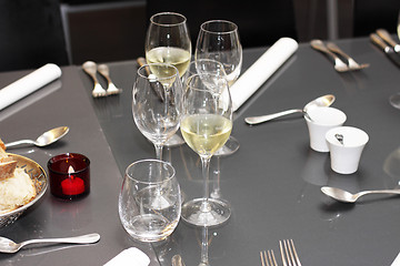 Image showing glasses, cutlery on the table a great restaurant