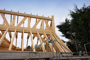 Image showing construction of the wooden frame of a roof