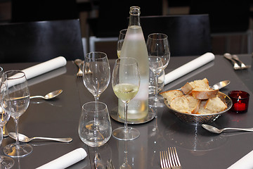 Image showing glasses, cutlery on the table a great restaurant