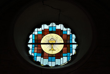 Image showing religious stained glass windows in a church