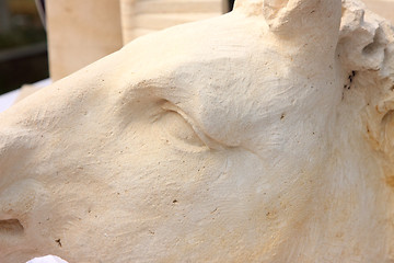 Image showing close-up of a horse's head carved in stone