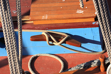 Image showing details of an old fishing boat sailing out of wood