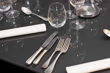 Image showing glasses, cutlery on the table a great restaurant