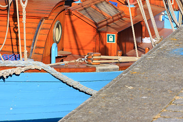 Image showing details of an old fishing boat sailing out of wood