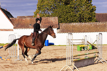 Image showing pretty young woman rider in a competition riding