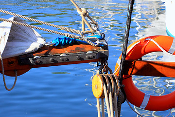 Image showing details of an old fishing boat sailing out of wood