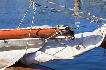 Image showing details of an old fishing boat sailing out of wood