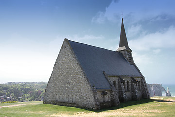 Image showing old church on the cliffs of Etretat