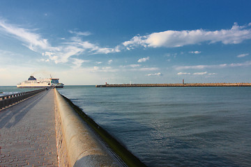 Image showing ferry boat entering in the channel of the port of Calais