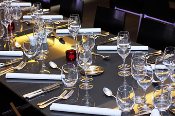 Image showing glasses, cutlery on the table a great restaurant