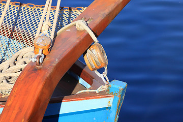 Image showing details of an old fishing boat sailing out of wood