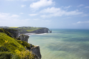 Image showing landscape, the cliffs of Etretat in France