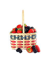 Image showing Patriotic basket of fresh strawberries and blackberries.