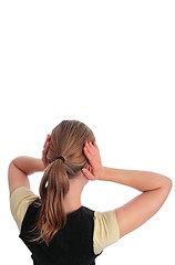 Image showing Woman blocking her ears