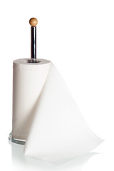 Image showing Kitchen paper towels on holder, it is isolated on white