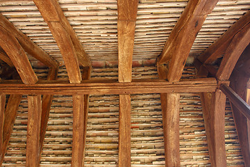 Image showing structural wood roof of the entrance of an old church