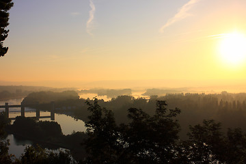 Image showing daybreak in the mist of the valley of the Seine