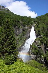 Image showing Big waterfall in a fjord it norvege in spring